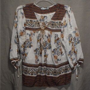 Maurices White and Blue Floral Blouse